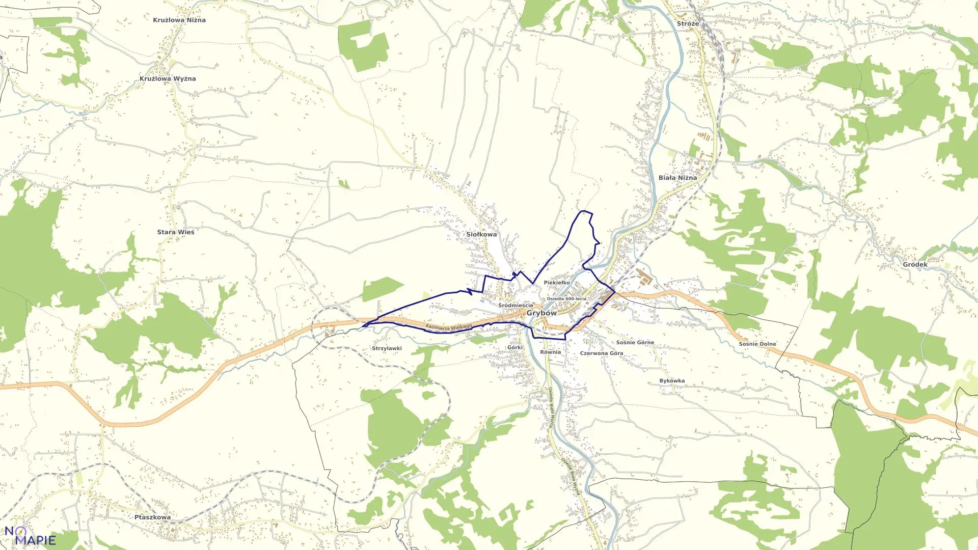 Mapa obrębu Grybów obręb 1 w mieście Grybów