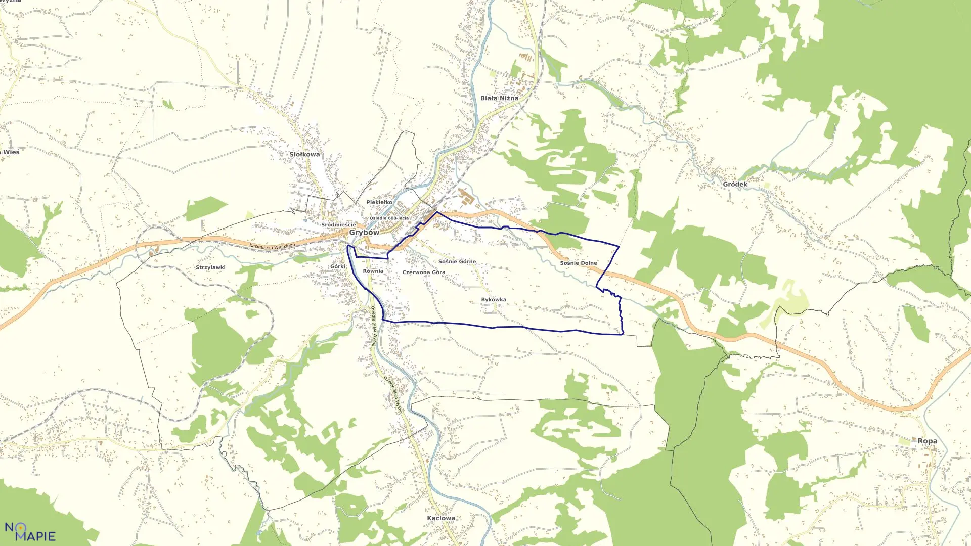 Mapa obrębu Grybów obręb 2 w mieście Grybów